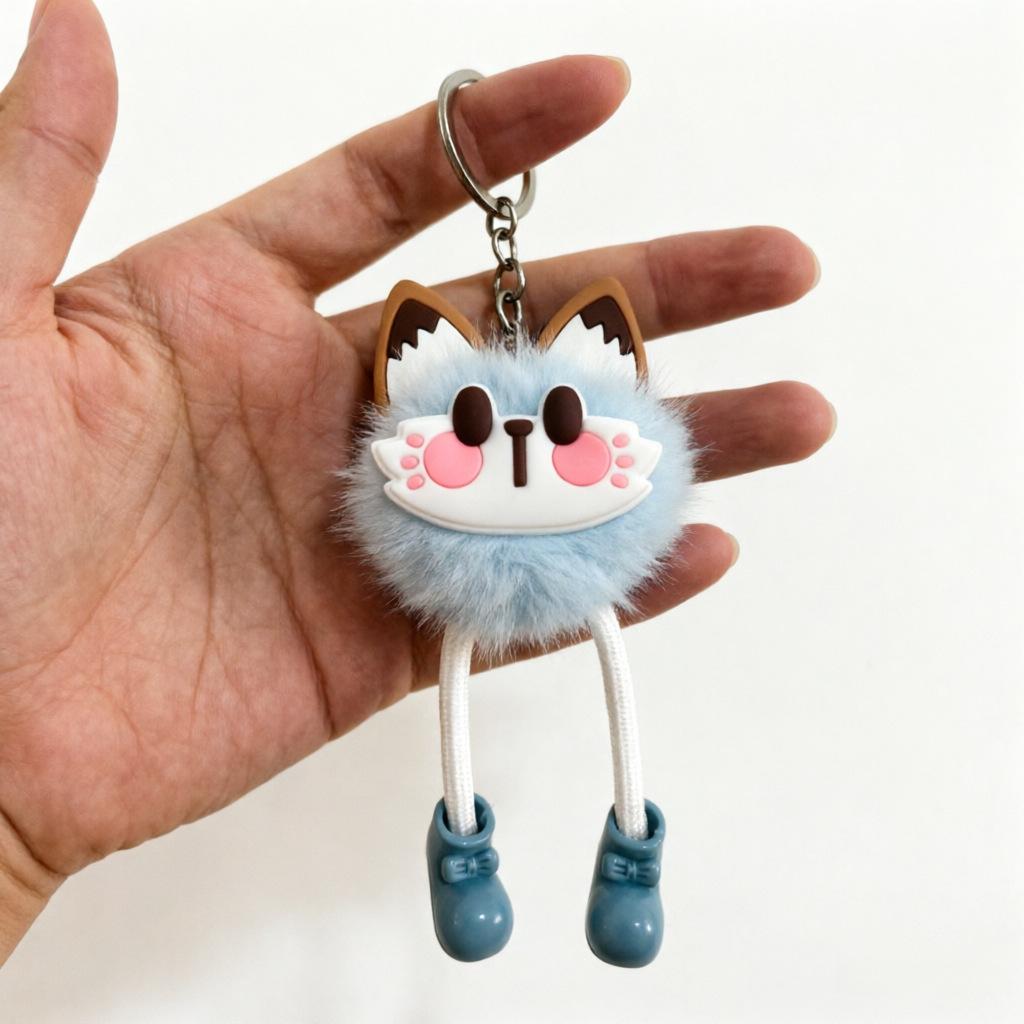 Charming Lucky Cat Plush Keychain with Imitation Mink Fur Ball