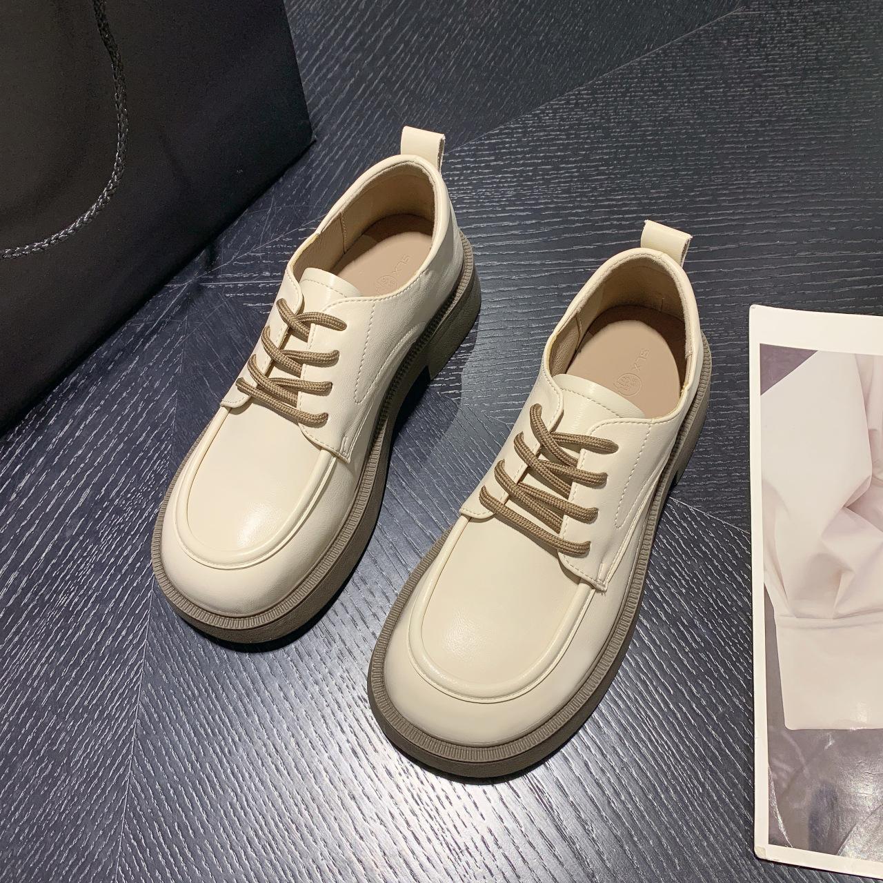 

Loafers women s 2024 new spring popular women s shoes platform-soled lace-up single shoes spring and autumn versatile British small leather shoes 40