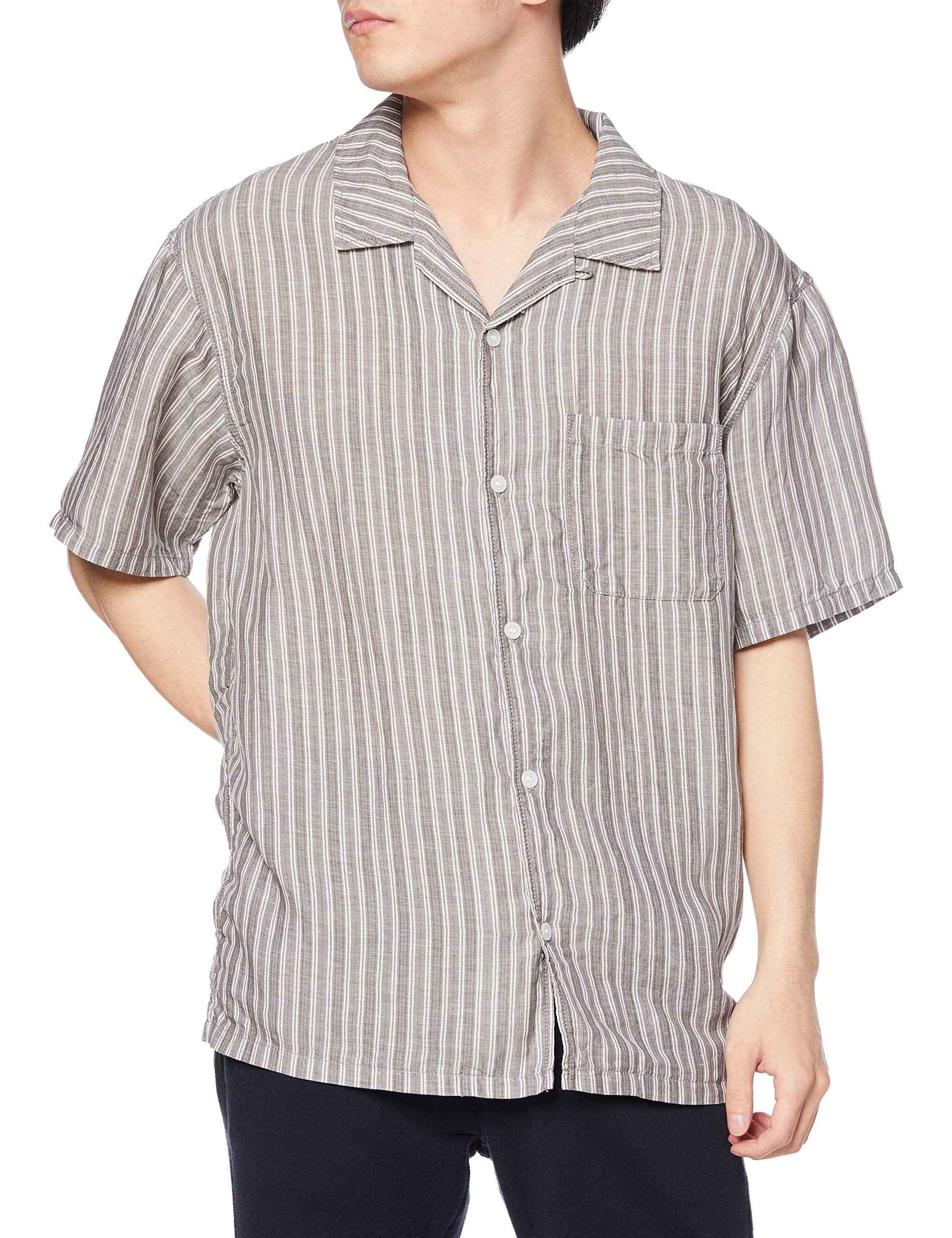 

Рубашка Homme из льняной смеси в полоску с коротким рукавом PMFT211940 CGRY M [Gelato Pique] для мужчин