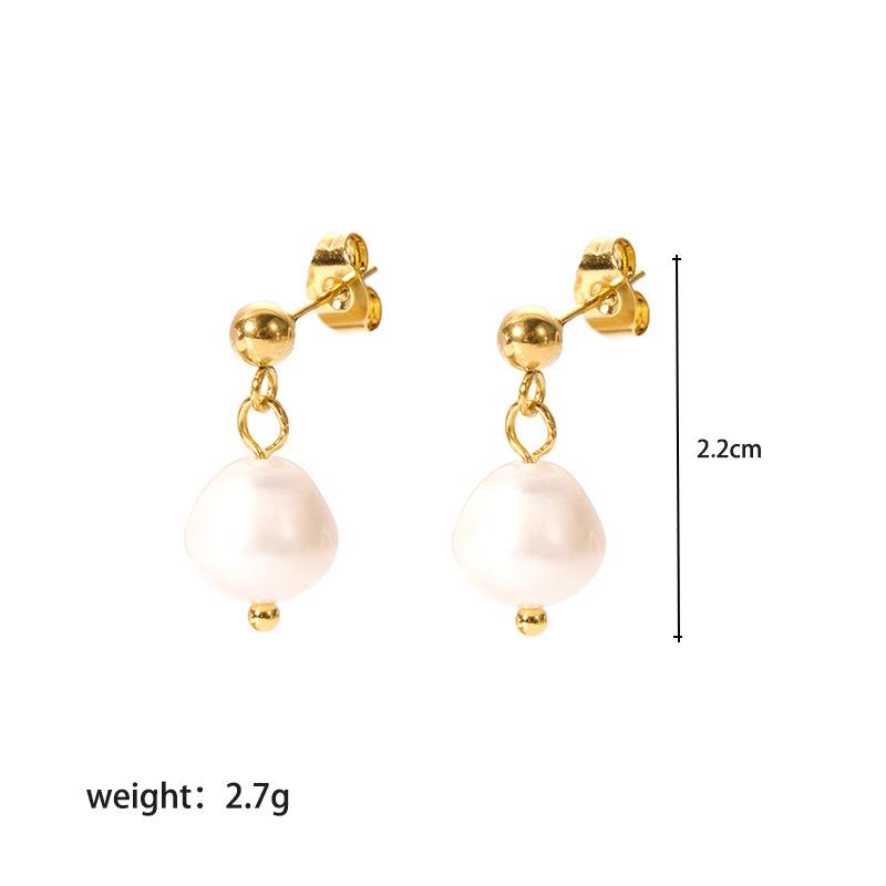 Pearl Drop Earrings For Women Gold Color Stainless Steel Freshwater Pearl Hoop Ear Accessory