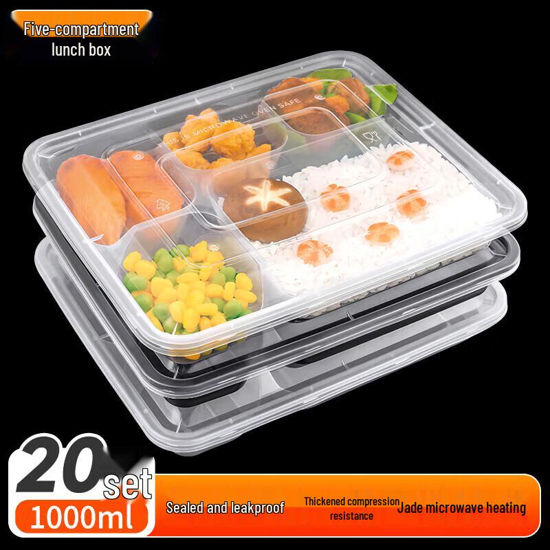 

Disposable 5-Compartment Meal Prep Containers with Lids (200 Pack, 1000ml)