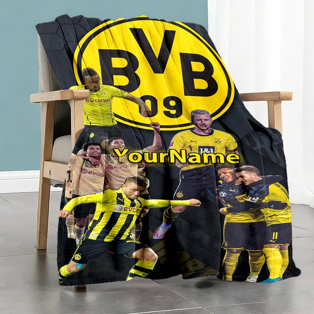 Borussia Dortmund Personalized Name Blanket Cozy Personalized Blanket Comfortable Great for Nap Office Bed Bedding Four Seasons Universal