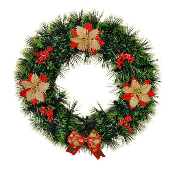 Christmas Wreath for Front Door Artificial Pine Needle Wreath with Balls Bows Flowers Merry Christmas Hanging Decor for Home Wall Window Porch Indoor