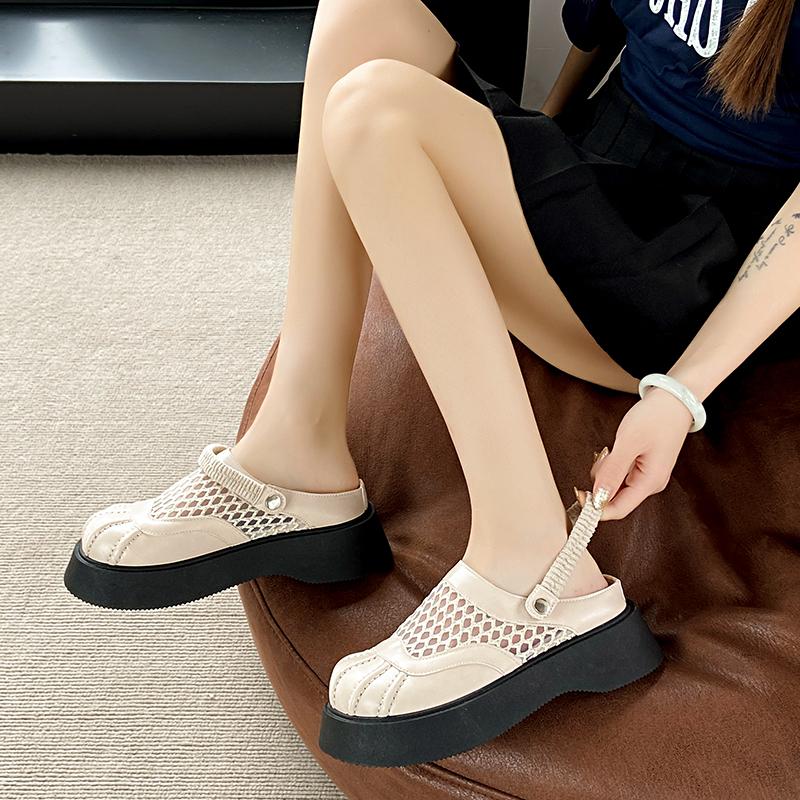 Fashion CRLAYDK Designer Women's Fishnet Mules Platform Backless Slip On Height Increase Shoes Summer Mesh Slide Loafers for Ladies