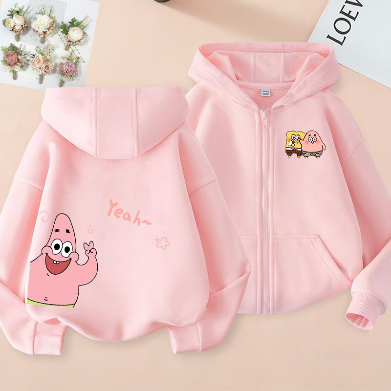 Spongebob Patrick Star Cartoon Anime Family Clothes Boys And Girls Spring Autumn And Winter Zipper Hoodie Parent-child Sweaters