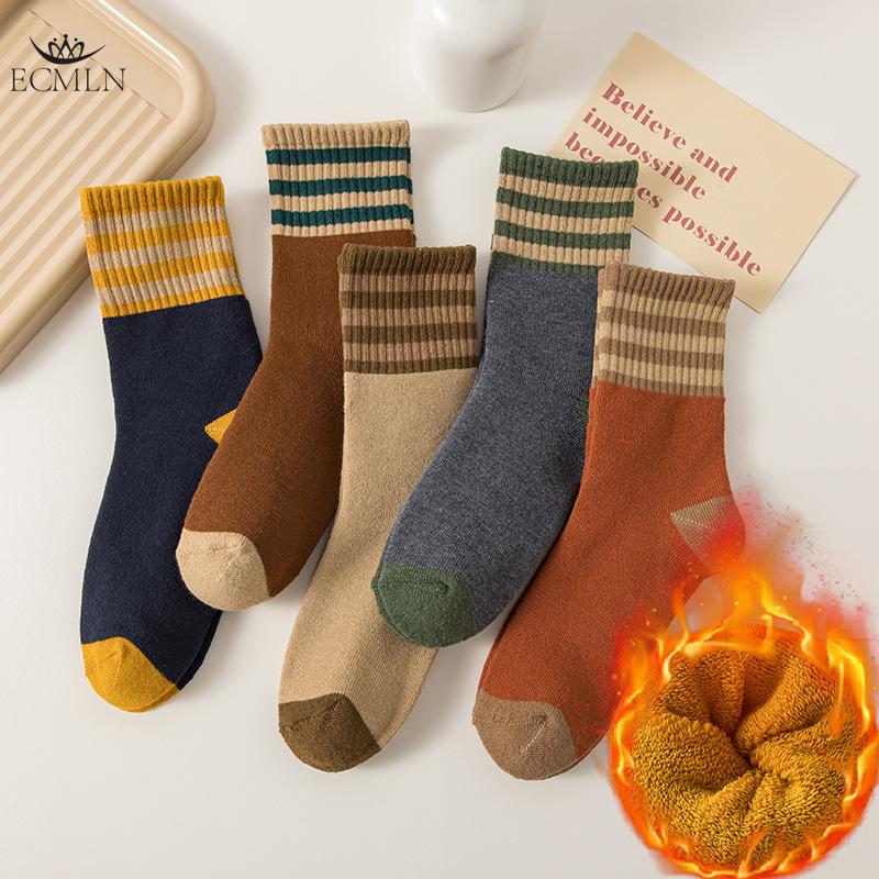 Thickened Socks Autumn and Winter Solid Color Warm Socks Men and Women Mid-tube Socks Warm Terry Socks Long Socks Floor Socks
