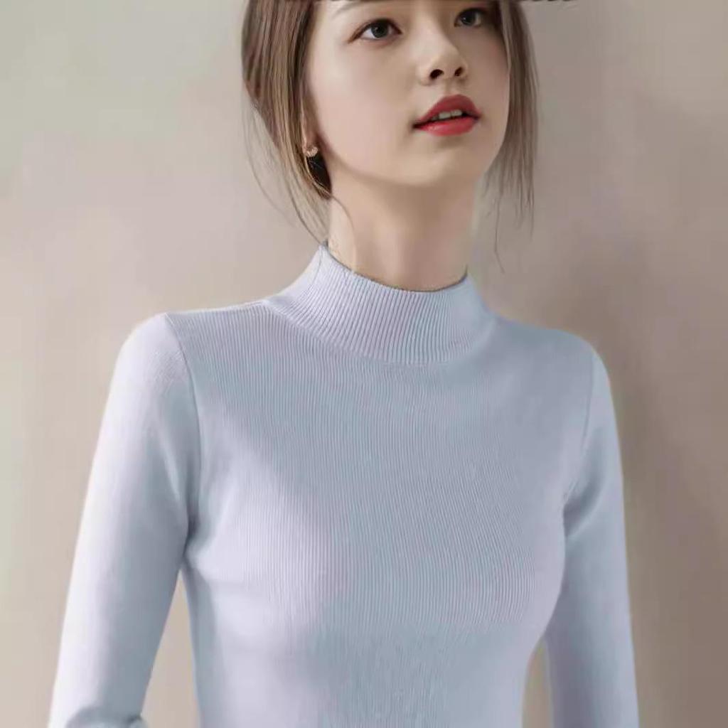 Women's Slimming Half High Neck Sweater: Stylish, Versatile Long Sleeve Knit Top for Autumn and Winter.