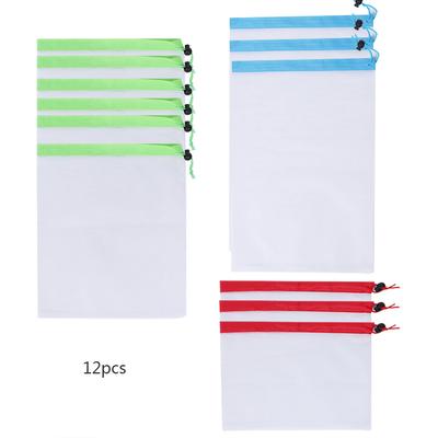 12PCS Sacs de Produits Réutilisables Écologiques en Maille de Polyester pour le Stockage de Légumes, Fruits, Jouets