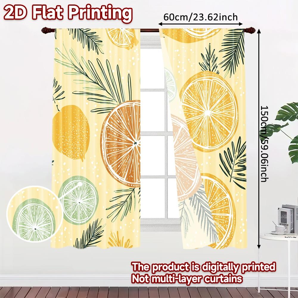Set Of 2 Flat Printing Curtains Without Rod Fruit Leaf Design Valentine Is Day Festival Creative Durable Curtain Made Polyester