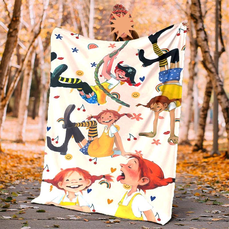 Manta de Franela Pippi Suave Cálida para Todas las Estaciones, Diseño para Acampar, Viajes en Coche, Senderismo Sofá, Cama, Oficina Regalo Perfecto para Fiestas