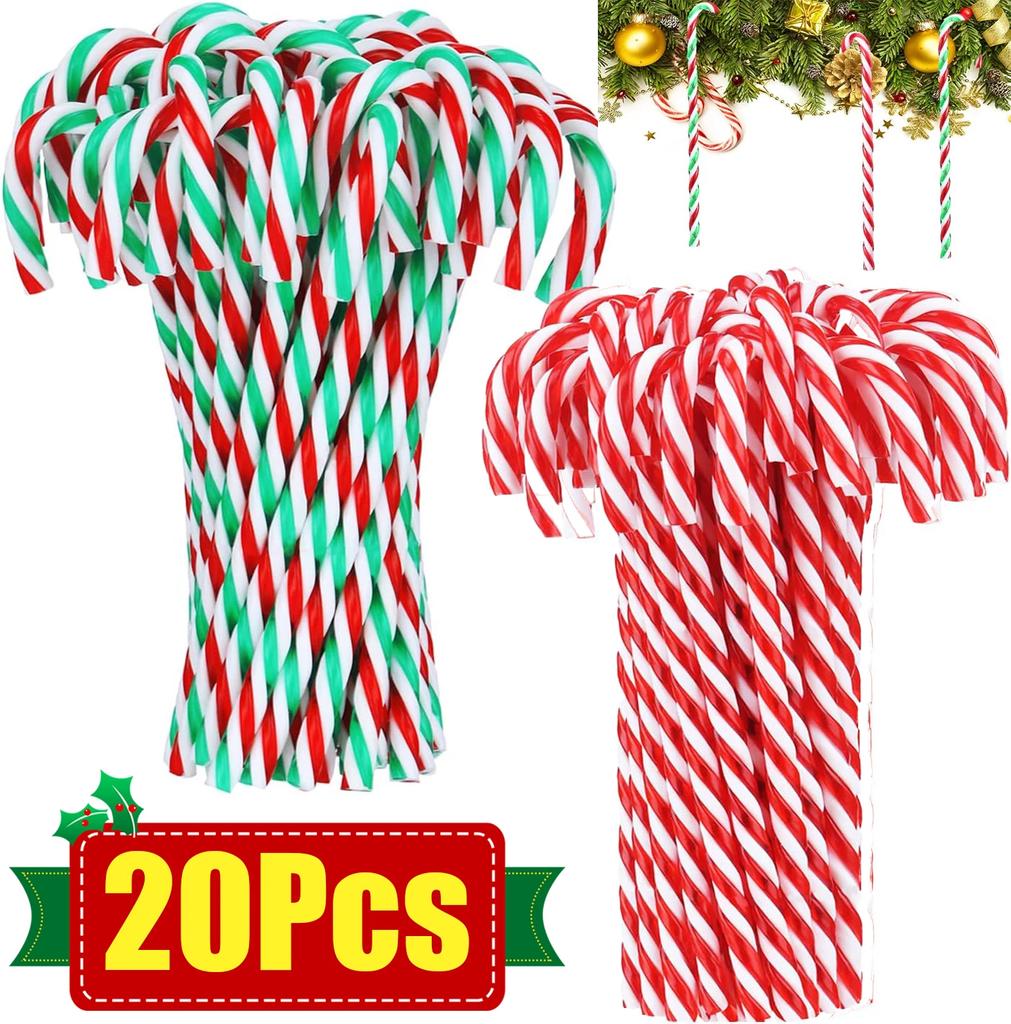 20Pcs Xmas Candy Canes Pendant Acrylic Xmas Tree Twisted Crutch Hanging Ornament Happy New Year Christmas Party Home Decoration