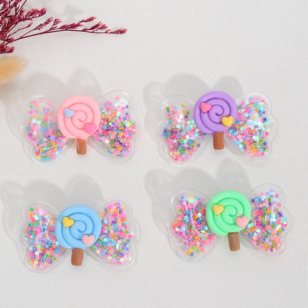 4Pcs PVC Bow Hair Clip Candy Barrette Baby Stars Filled Cute Kawaii Waterproof Hairpins For Girls Children Kids Hair Accessories