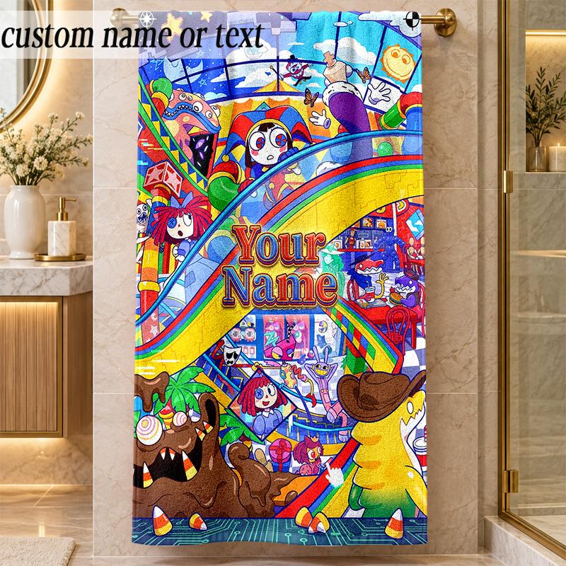 Beach TowelThe Amazing Digital Circus Custom Name Text Personalized Soft Towel for Beach Pool Indoor Home Decor Gift
