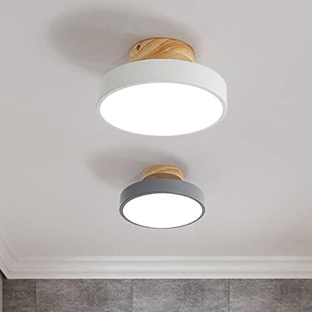 1/2/5pcs Three-Color Dimming Ceiling Light LED Flush Mount Ceiling Lamp Wrought Acrylic Lampshade Round Wood Lamp Holder Study