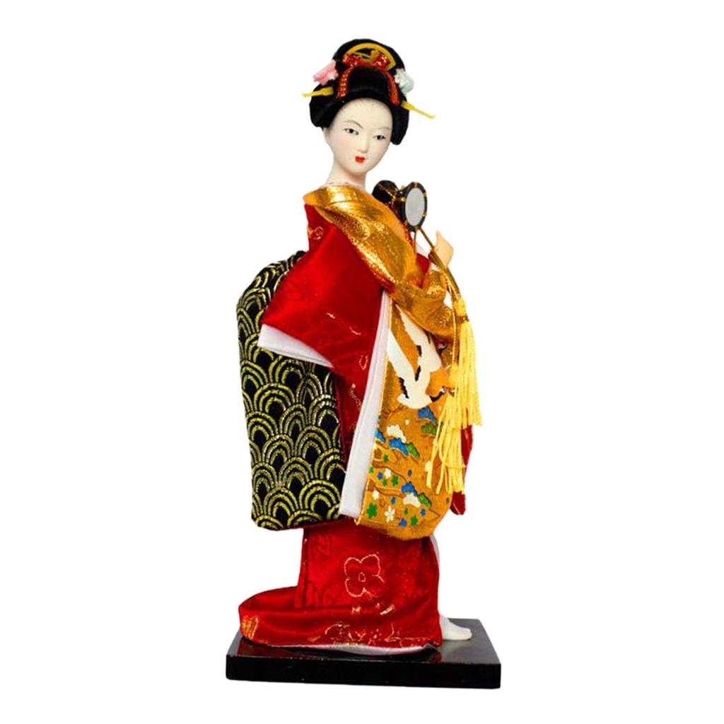 Japanische Geisha Kimono Puppe 25cm Traditionell Freistehend Asiatische Tischdekoration für Schrank Bürotisch Schreibtisch Bücherregal