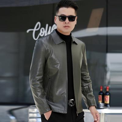 Leather Jacket Men's Genuine Leather Top Layer Sheepskin Lapel Short New Men's Leather Jacket Spring and Autumn Thin Leather Jacket
