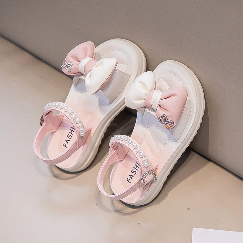 New children's beach sandals with bowknot design, soft-soled sandals for girls2026Princess style anti-slip Korean version