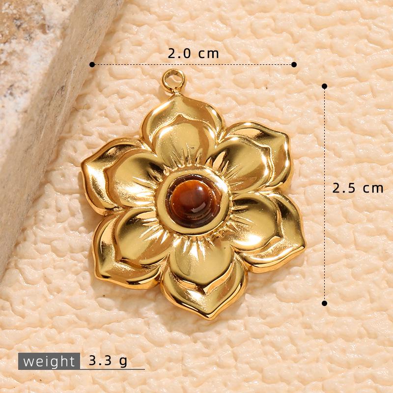 Luxurious Stainless Steel Necklace with Inlaid Tiger s Eye Pendant Earrings