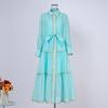 Exquise Robe Maxi Imprimée à Manches Bouffantes avec Détail à Nouer