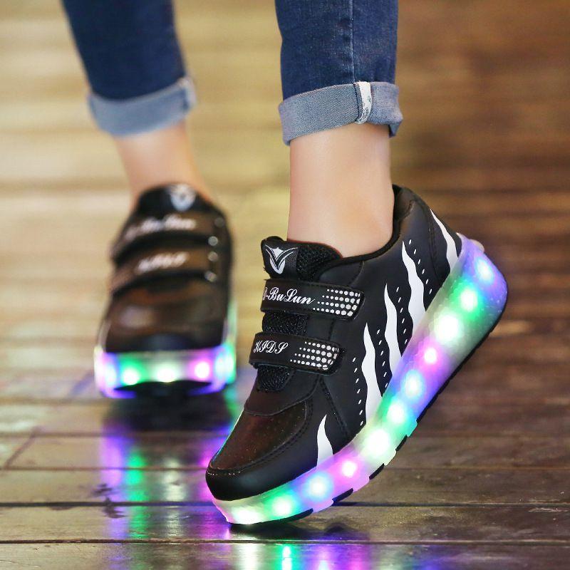 Premium Quality Led Sneakers For Kids With Light Up Roller Skate Shoes And 2 Wheels