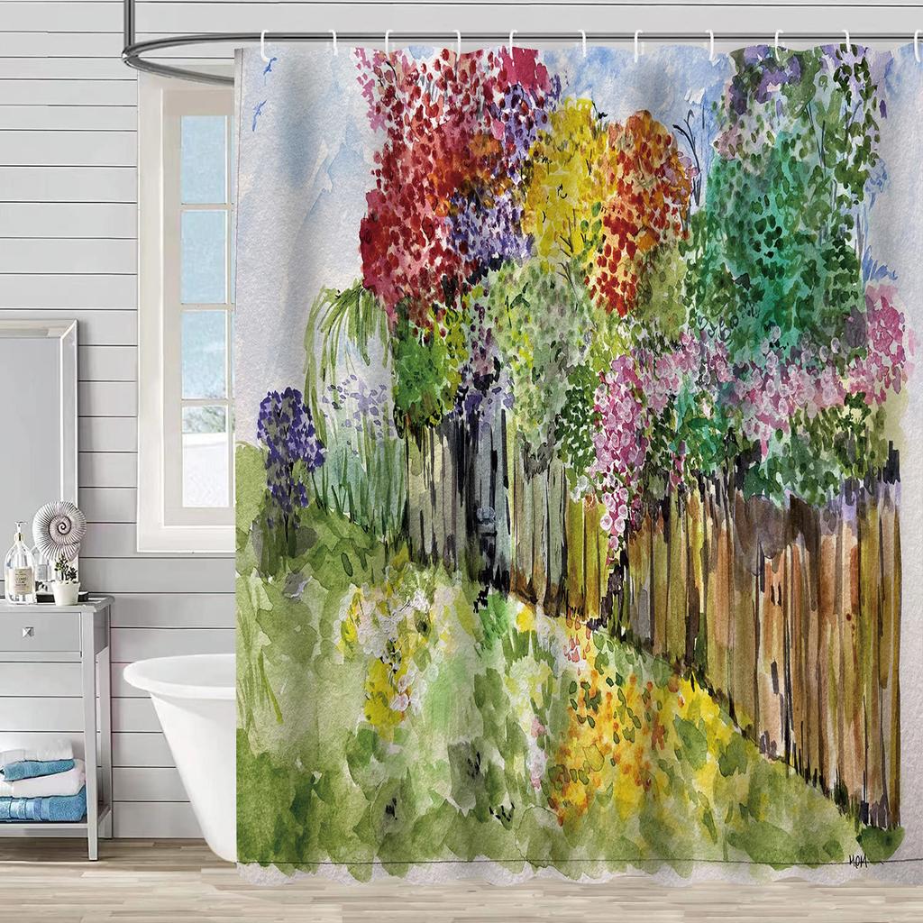 Shower Curtain Waterproof And Mildew-Proof 3D Digital Printing Plant Stone Printing Shower Bathroom Partition