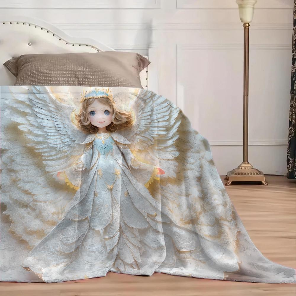 Elegant Angel Print Throw Blanket for Sofa, Bed, Office Nap, Travel, and Ideal Decorative Gift for Family and Friends