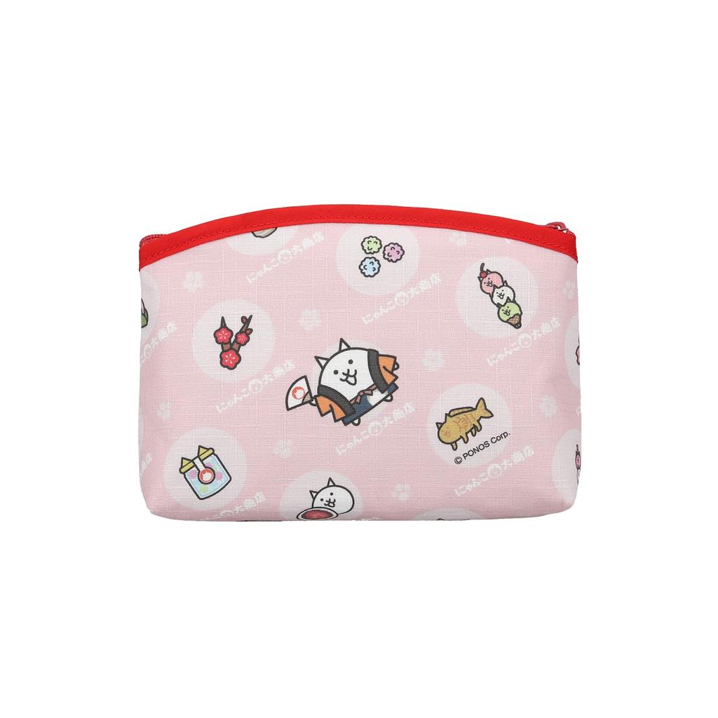 Nyanko Daishouten Original Bottom-Sewn Pouch, All-Over Pattern, Sakura Blue