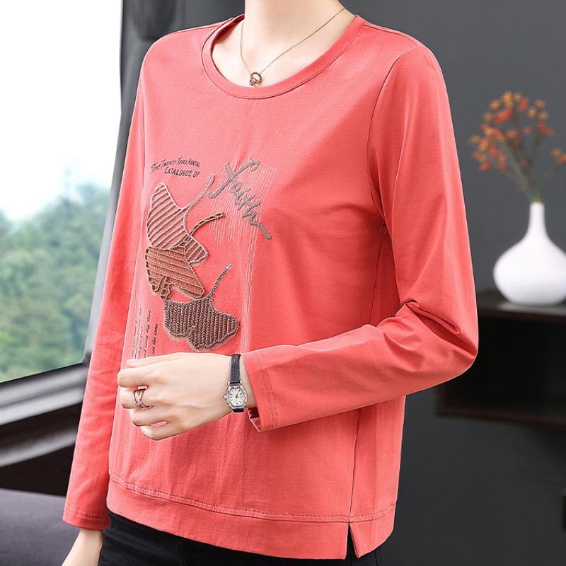 Tricou cu mâneci lungi pentru femei, de primăvară și toamnă, mărime mare, cămașă de dedesubt, bumbac pur, haine pentru femei
