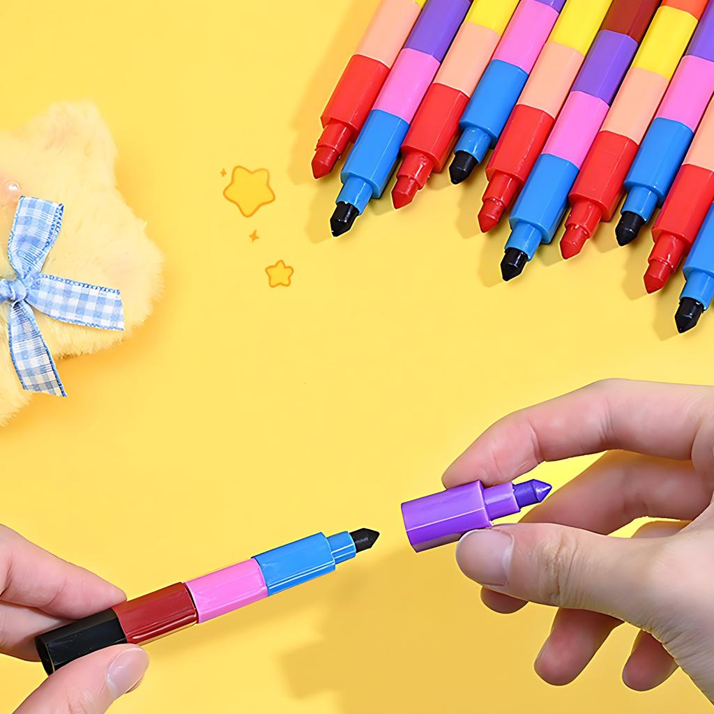Stackable 12-Color Crayon Creative Building Block Crayons Graffiti Painting Stationery Birthday Party Goody Bag Filling Gift Zyf