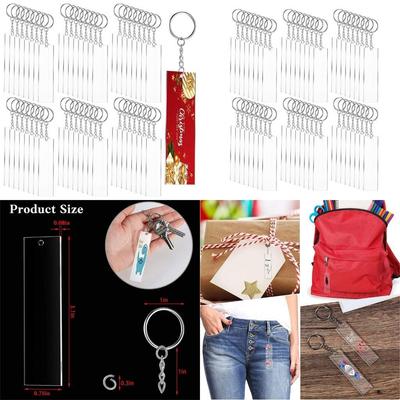 24/48 Pieces/Set Clear Acrylic Keychain Blanks DIY Craft Accessories Rectangle Acrylic Blanks Set with Chain Jump Rings X3UC