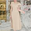 ZANZEA Women Summer V-Neck Casual Short Sleeve Long Dress
