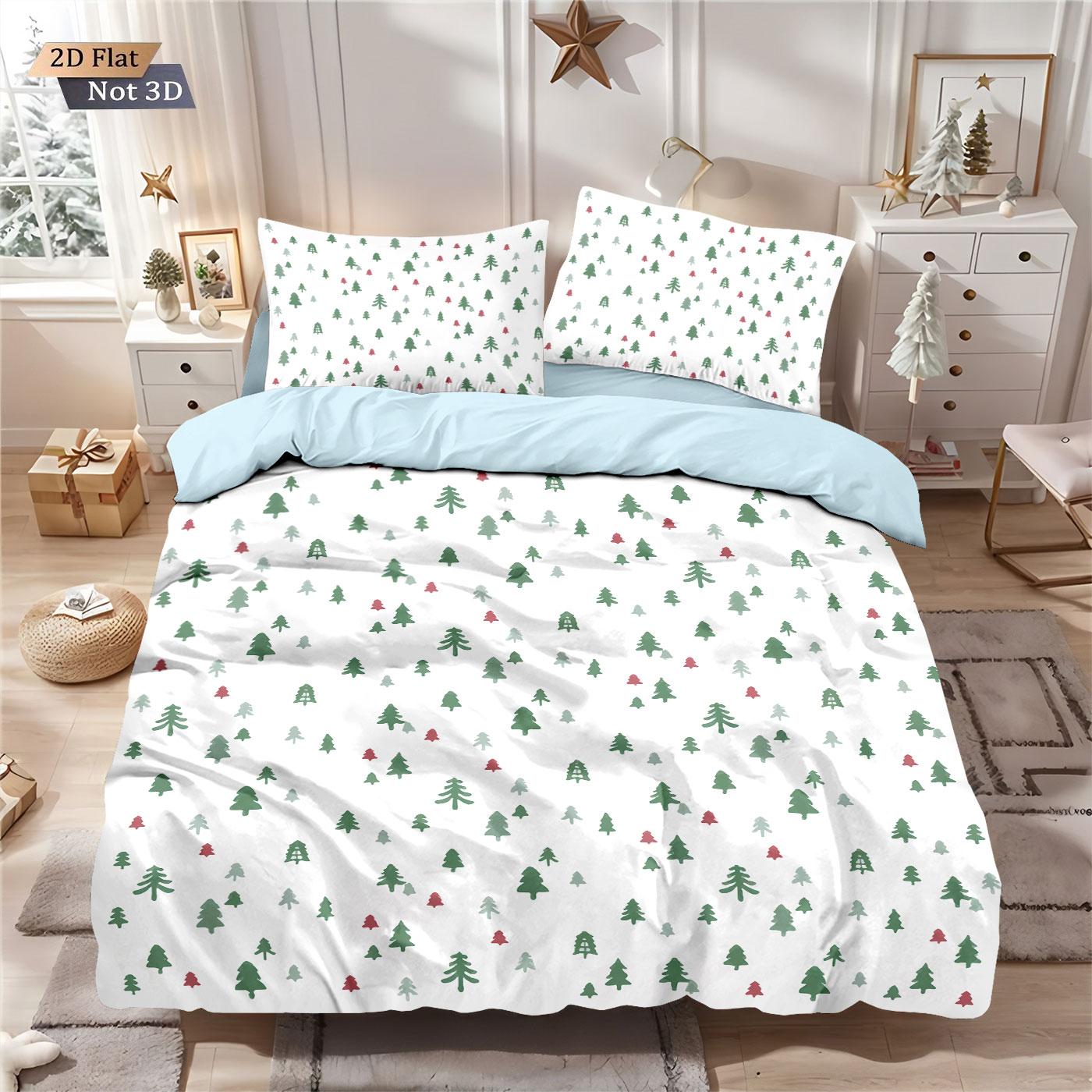 

3pcs minimalist green Christmas tree printed coreless duvet cover set multi size bedroom holiday bedding holiday decorations 135x200cm-EU-Single&set