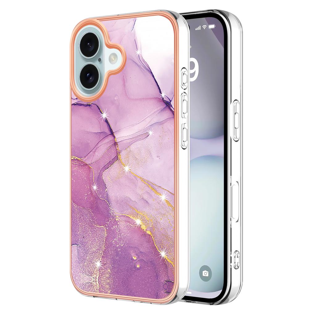For iPhone 16 TPU Case with IMD Marble Pattern Electroplated Back Cover