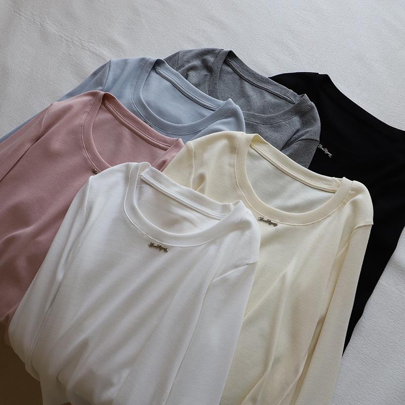 Bi Zheng 2025 Spring Korean Style Slim Fit Women's Long Sleeve Solid Color T-shirt (Model 3306)