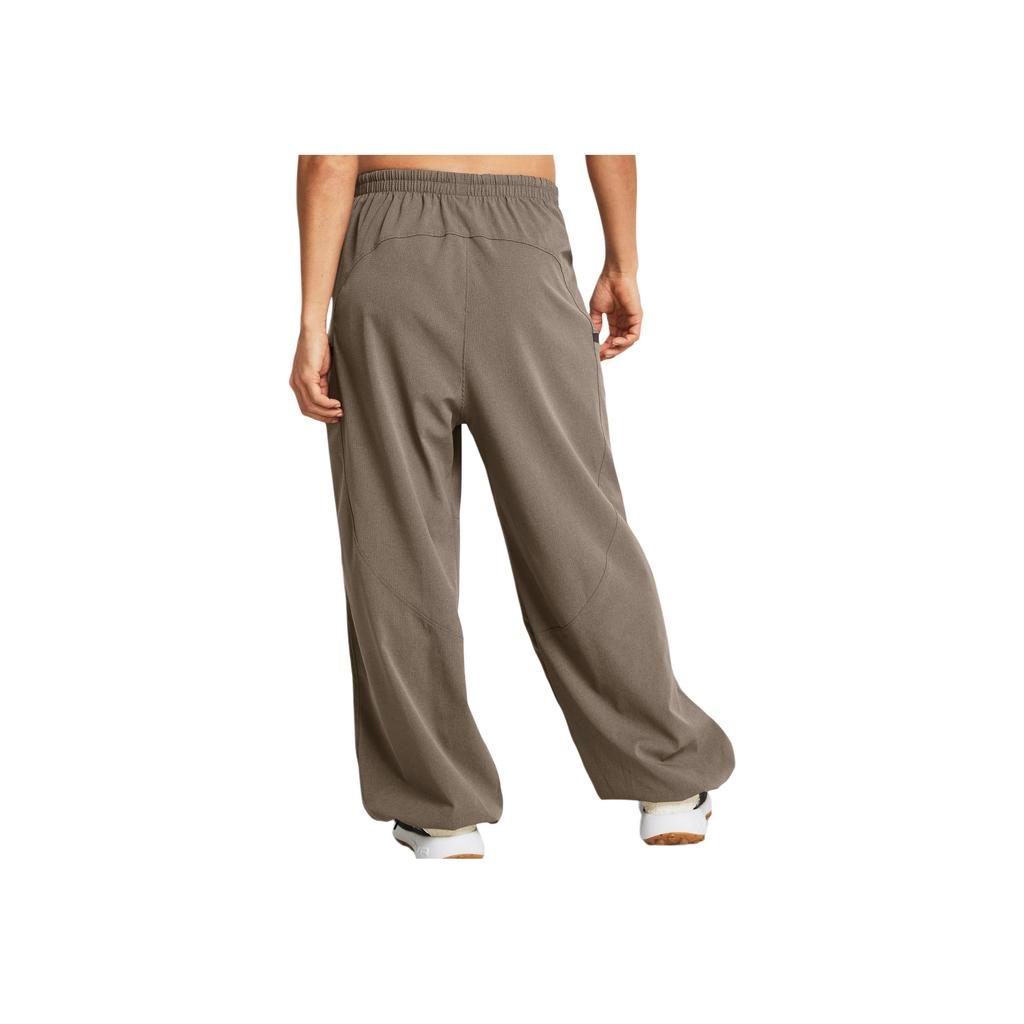 Under Armour UA Unstoppable Solid Color Mid Waist Loose Fit Drawstring Cuffed Casual Pants Women bottoms Olive-Brown 1382740-200