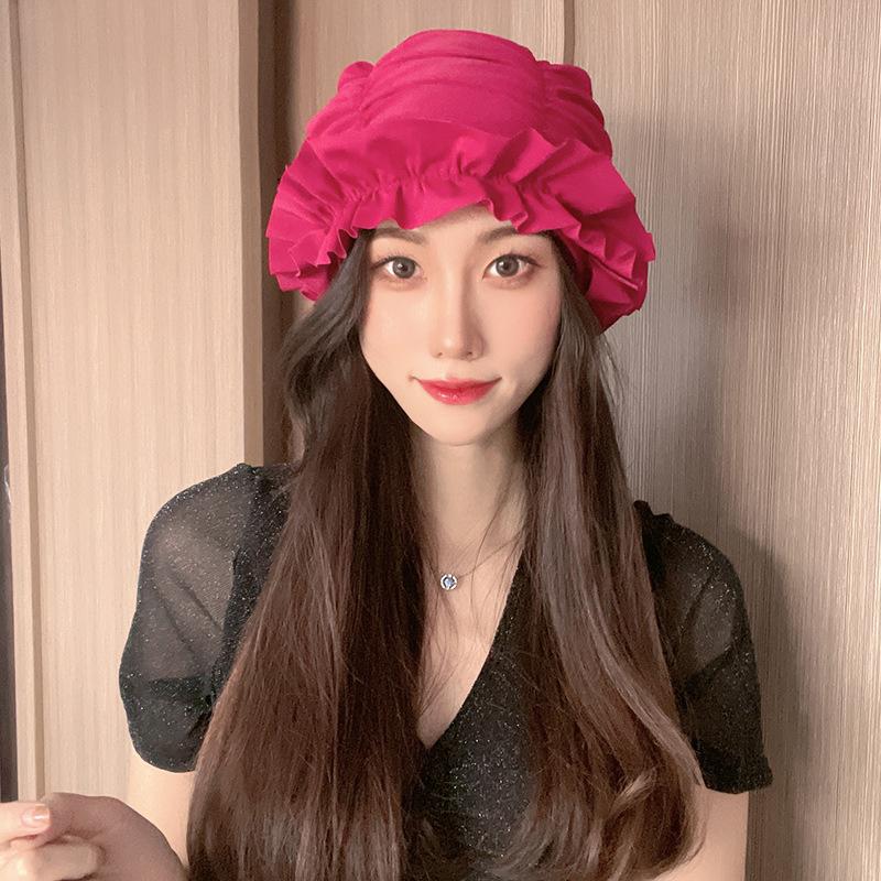 Womens Swim Cap for Long Hair Cute Korean Style Colorful Fabric Design Elegant Beach Photography Hot Spring Swimming Cap