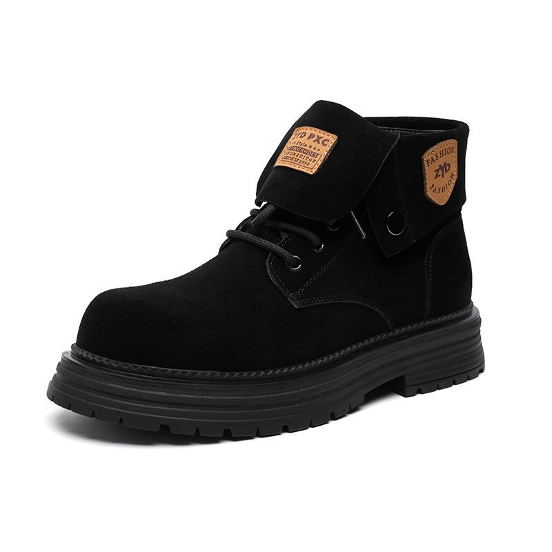 

Зимние бархатные короткие ботинки мужские высокие ботинки Мартин на толстой подошве с увеличением роста в британском стиле ретро ботинки цвета ревеня 44306-R 38 чёрный