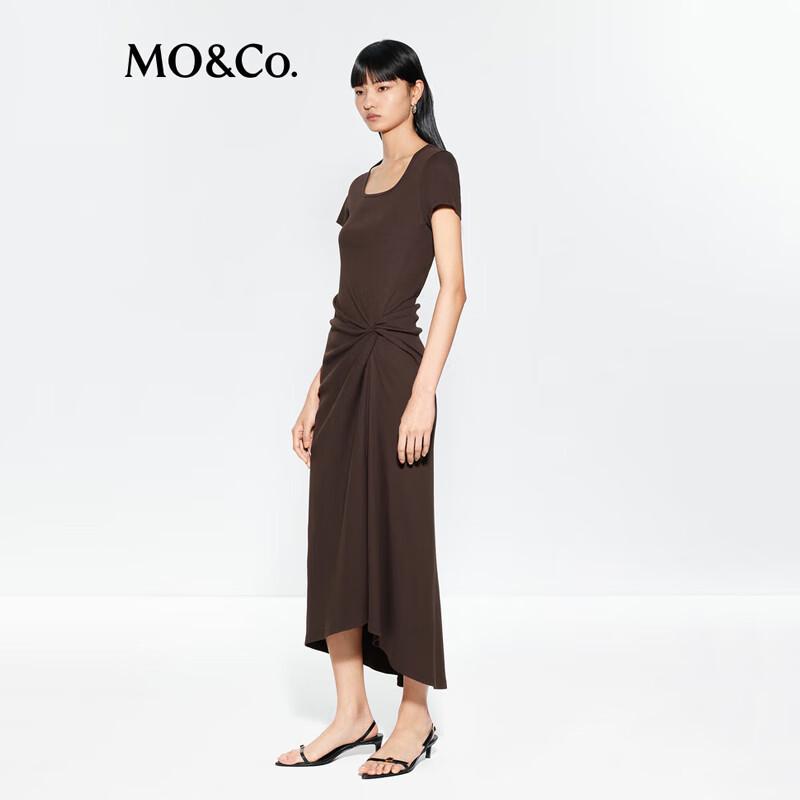 MO&Co. Women's Deconstructed Twist High-Waist Short-Sleeve Long Dress