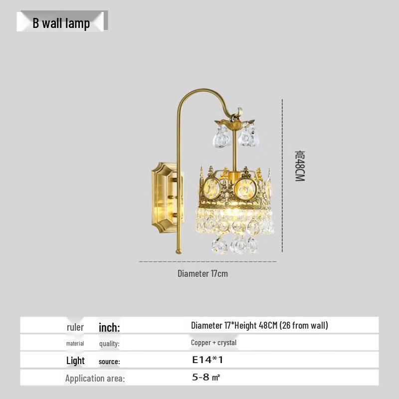 Crystal Crown Bedroom Bedside Wall Lamp