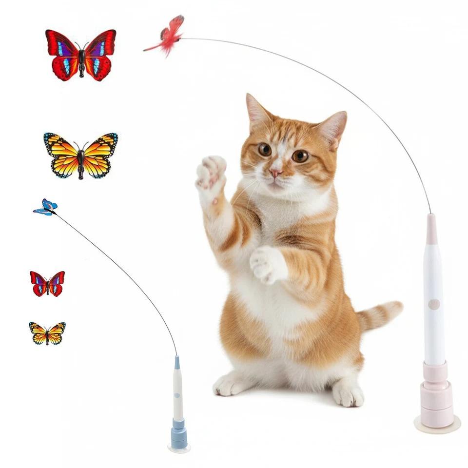 Saugknopf Elektrischer Katzen-Teaserstab Selbstspiel Langeweileabbau Automatisches Interaktives Katzenspielzeug Adsorbierbar Handheld Hochbelastbar Katze