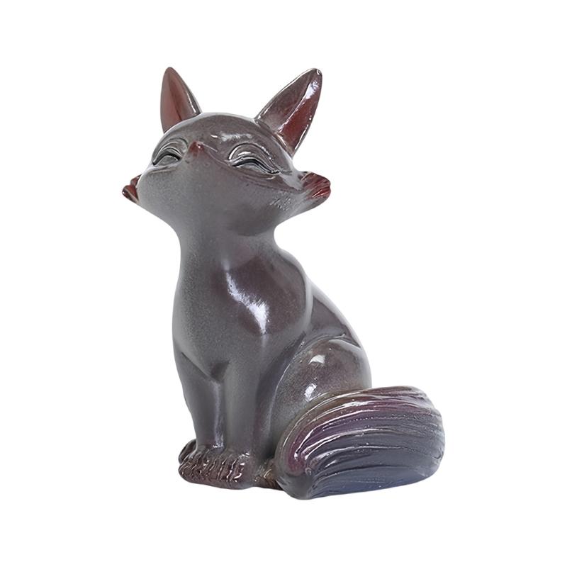Artistic Foxes Teas Pet Figurine Heat Reactive Resin Craftsmanship Unique Table Decoration Gift Teas Ceremony Accessory