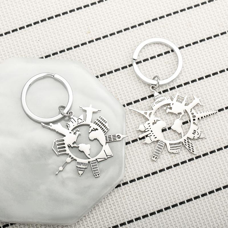Building Animal Stainless Steel Keychain Modern Minimalist Style Fashion Couple Pendant Practical Daily Bag Charm