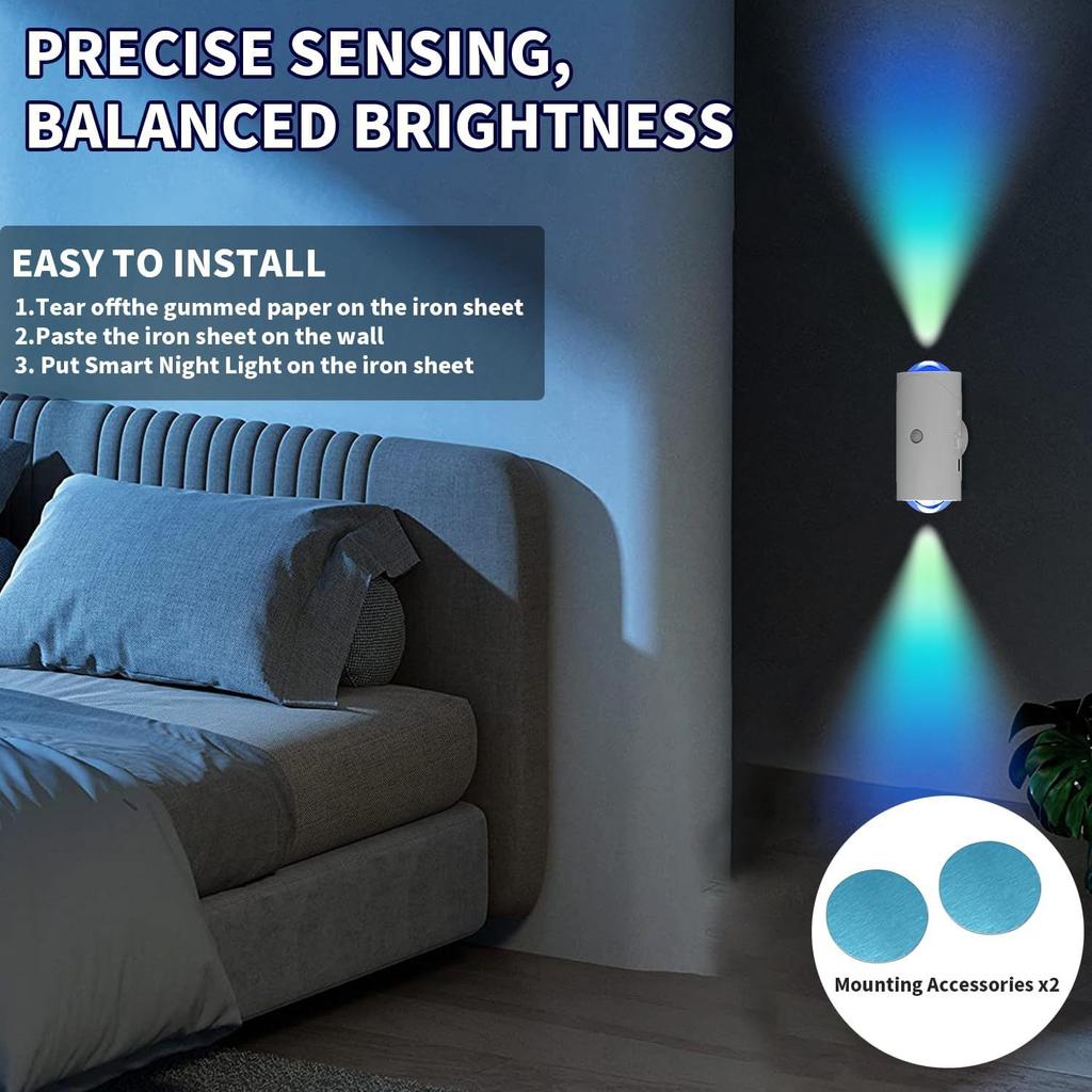 LED Magnetic Wall Sconce Lights, 7 Colors Rechargeable Battery Wall Lights,Cordless Motion Sensor Night Light for Steps, Bedroom
