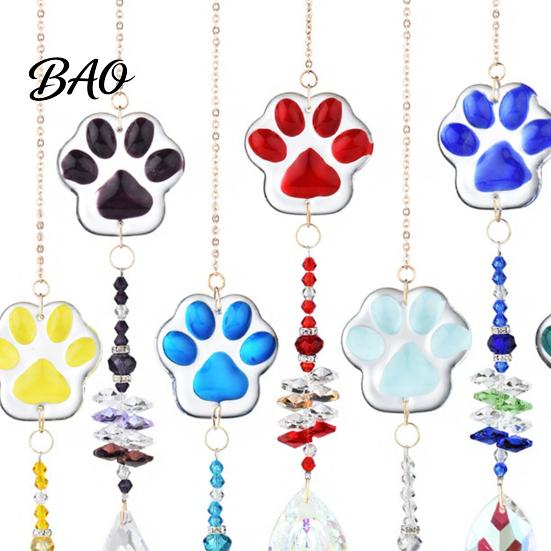 Soft Decoration Gift For Pet Owners Crystal Cat Paw Wind Chimes, Suncatchers for Windows Hanging, Swaying Layered Beads Decor Prism Rainbow