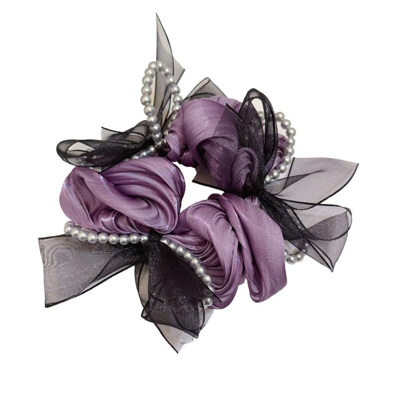 

French Gentle Mesh Delicate Bow Large Intestine Hair Ring Women s New High-end Ball Hair Rope Head Rope Head Flower фіолетовий