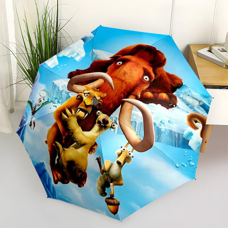 

1pc Ice Age Characters Auto Open Close Umbrella, Portable Folding Design with 8-Rib Iron Frame, Outdoor for Fans, Travelers, Daily Use, Gift
