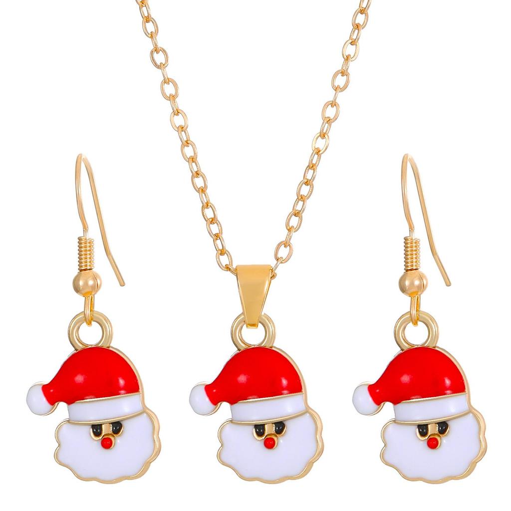 Christmas Ornaments Elk Socks Santa Claus Snowman Necklace Pendant Earrings Bijouterie Sets