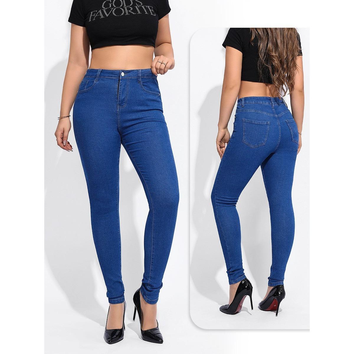 Spring and Autumn, New Styles, Jeans, Women s, Mid Waist, Slim Fit Elastic Black Leggings, High Waist Jeans 25 синий