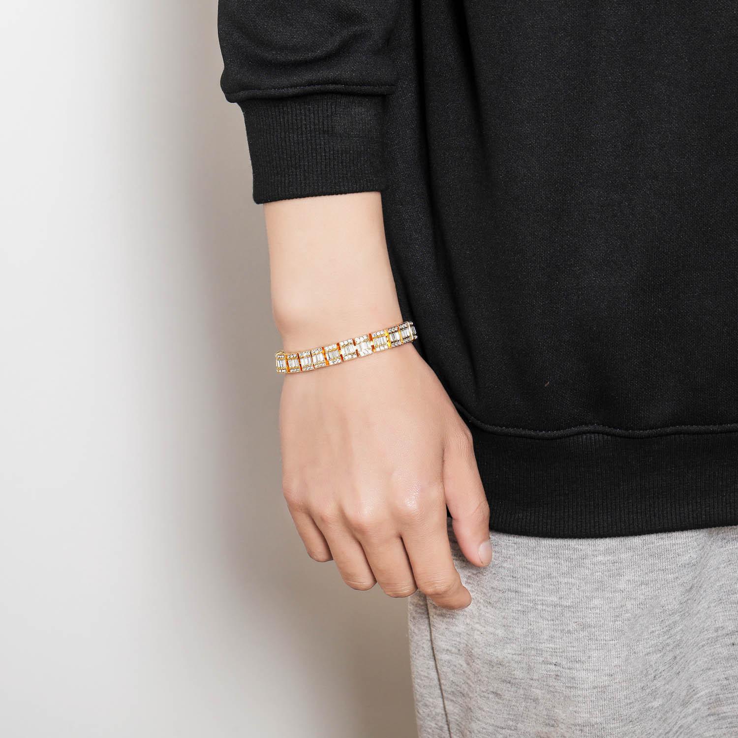 

Браслет в стиле хип-хоп, квадратный 10 мм, квадратный бриллиант, круглая дрель, полная дрель, кубинская цепочка, браслет в стиле хип-хоп 7 inch серебряный