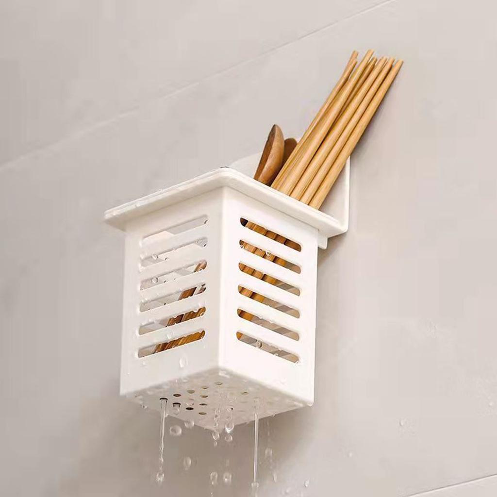 Kitchen Plastic Chopsticks Holder Wall Hanging Cutlery Drainage Basket Storage Box Kitchen Tableware Holder Spoon Drain Basket